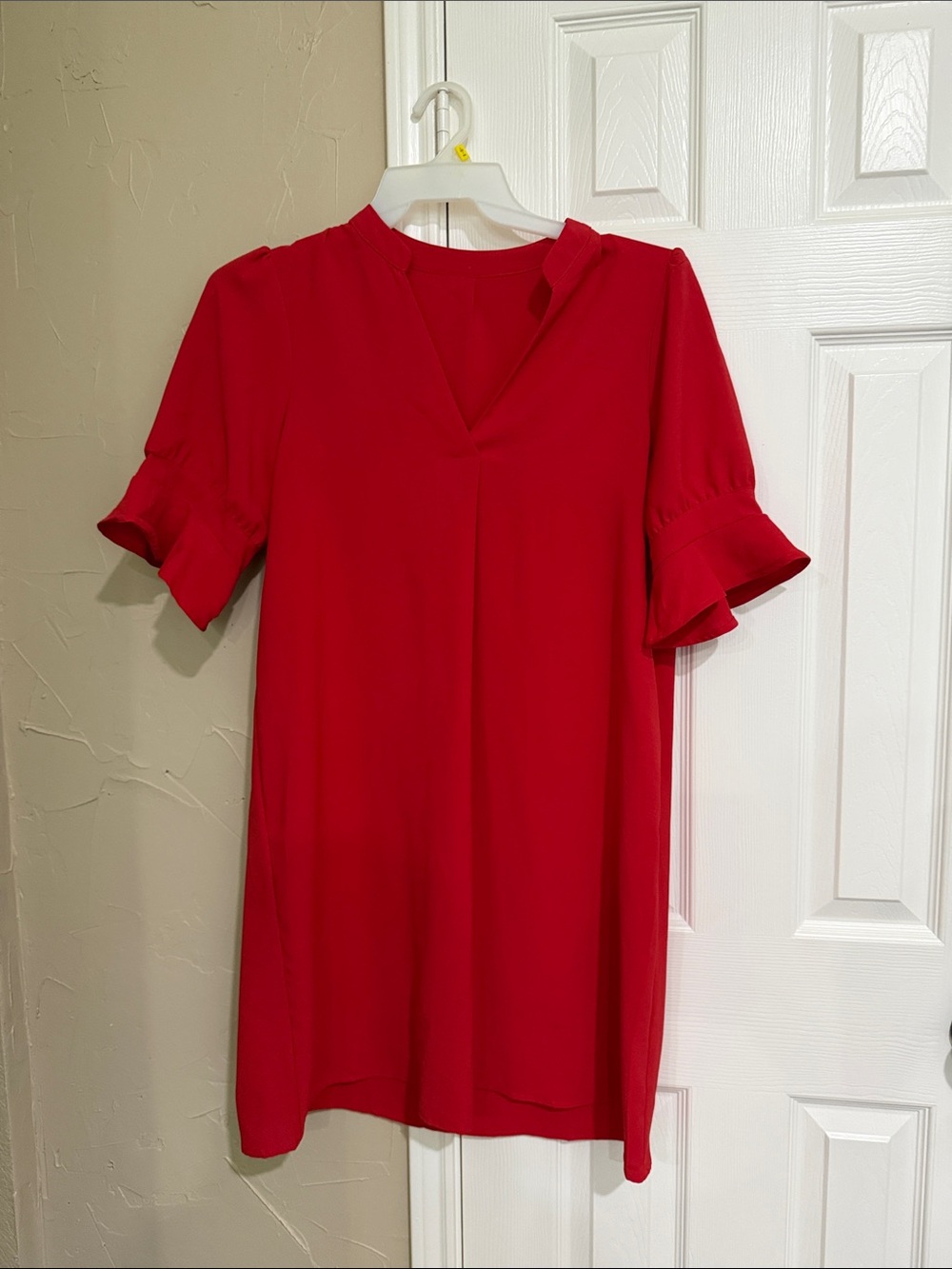 Amazon Red V-Neck Ruffle Sleeve Dress